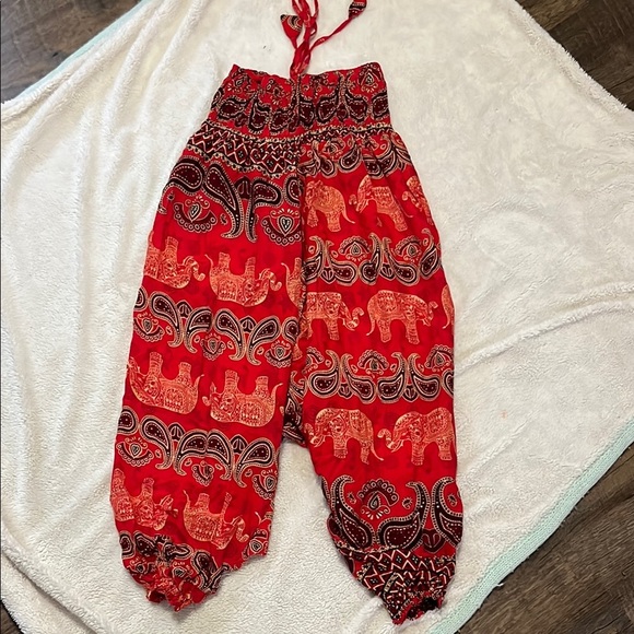 Authentic Thailand elephant Print Harem Pant jumpsuit - Picture 1 of 3